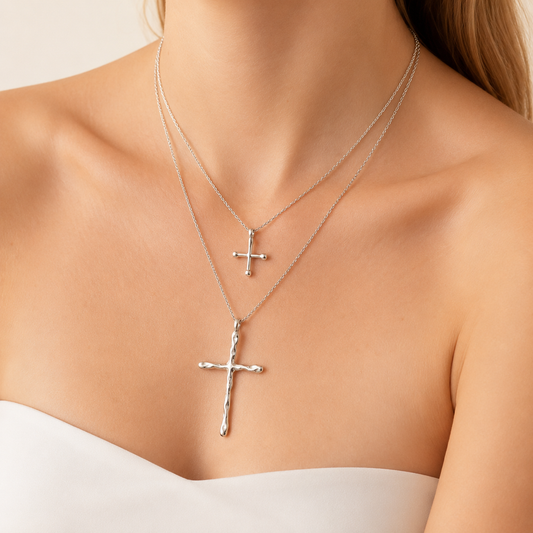 Sterling Silver Cross Necklace Duo – Large, Mini or Set