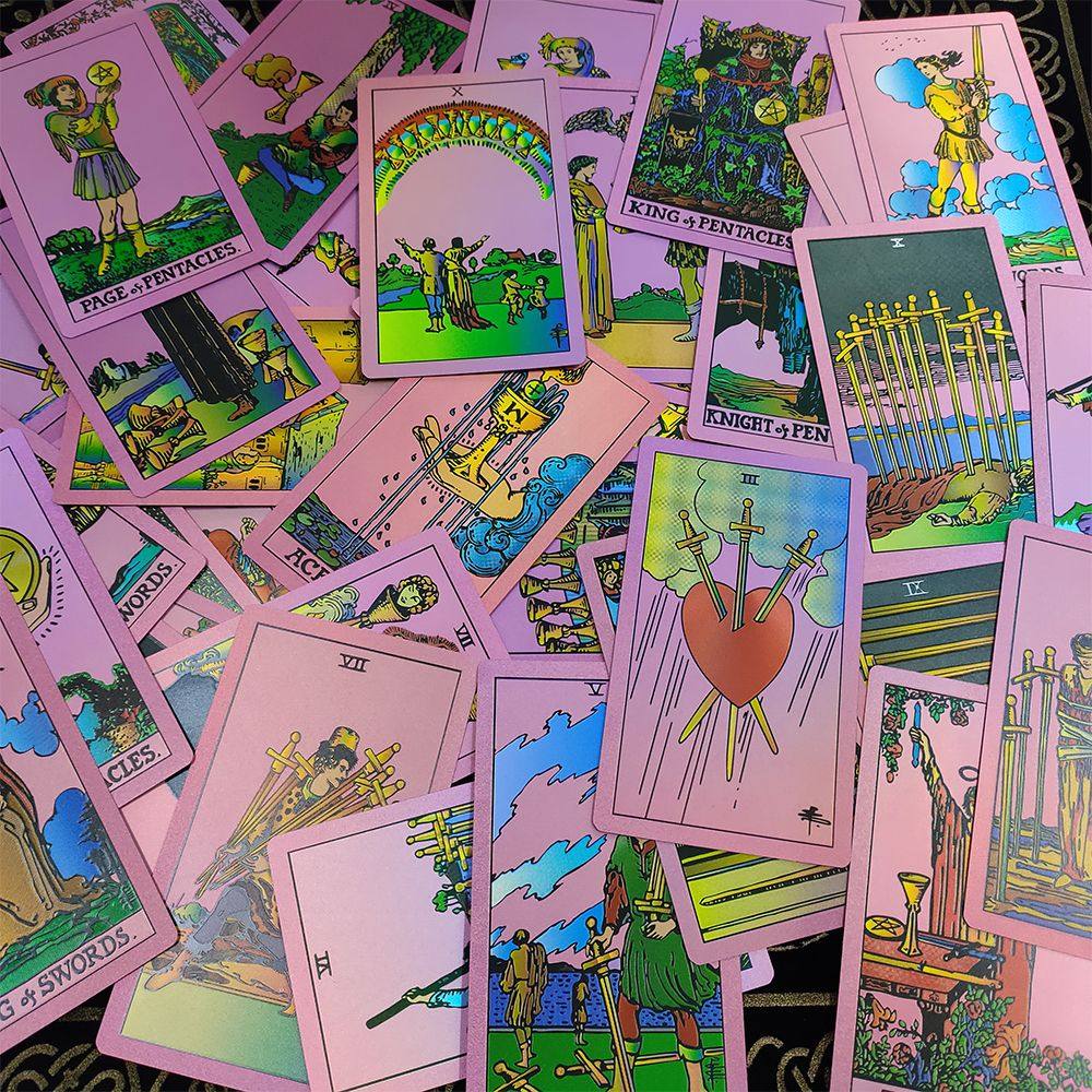 Factory Direct Sale Genuine Laser Iridescent Fluorescent Gold Foil Waite Tarot Cards TARO DECK Cross-Border Electronic Products	