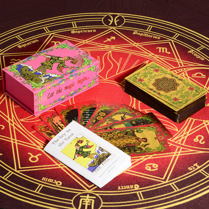 Factory Direct Sale Classic New Gold Foil Flower Language Waite Tarot Cards Exclusive for Cross-Border E-commerce	