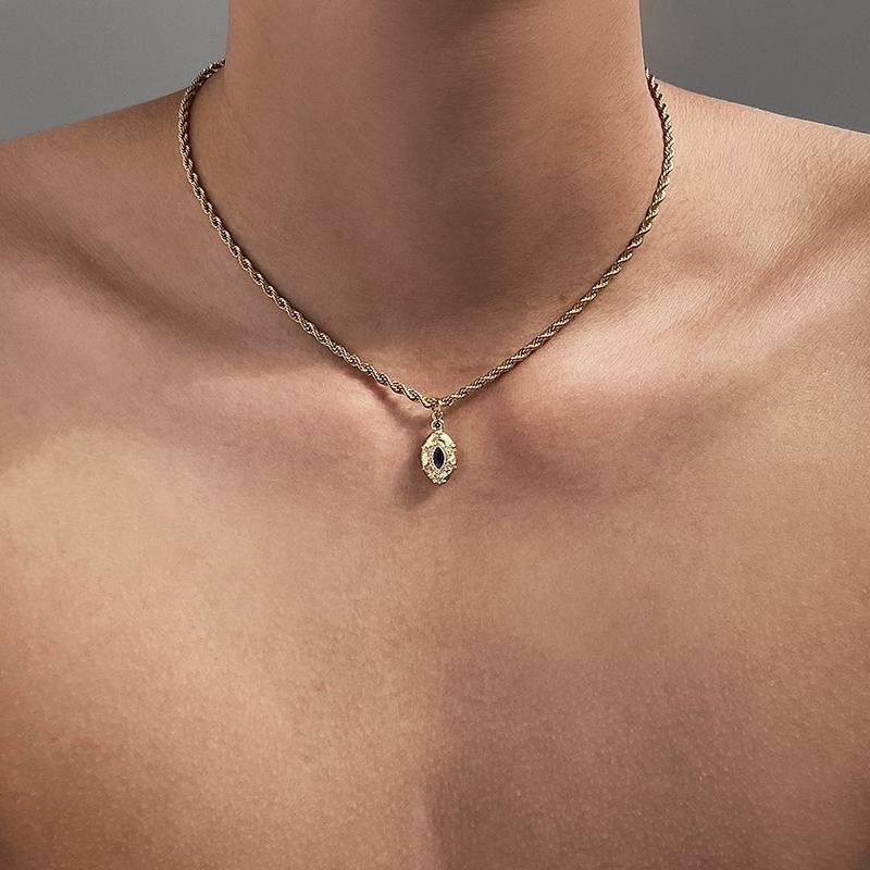 Blue tear eye pendant necklace gold-tone detail