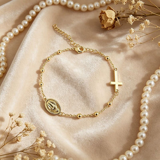 Catholic Rosary Bracelet – Virgin Mary & Cross Charms