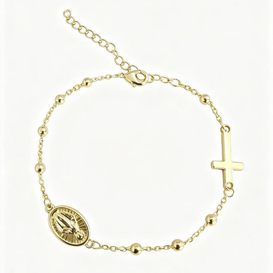 Catholic Rosary Bracelet – Virgin Mary & Cross Charms