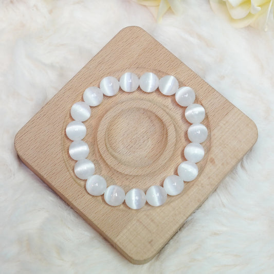 Selenite Natural Gemstones Round Beads Energy Power Crystal Reiki Healing Stretch Bracelet	