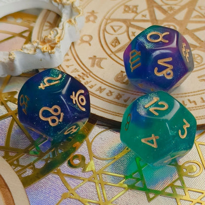 Celestial astrology dice close view
