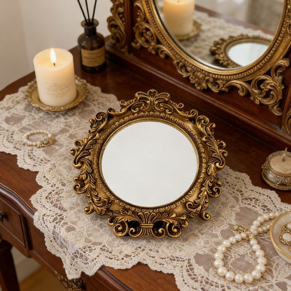 Round vanity mirror tabletop presentation