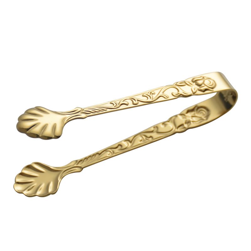 Rose motif stainless steel tongs detail