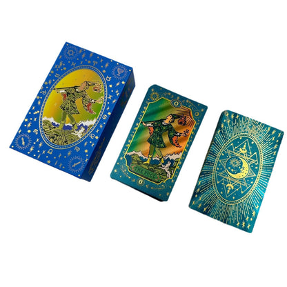 2025 New Blue Moon Back Smith Waterproof Gold Foil Tarot Cards Exclusive for Cross-Border and E-commerce	