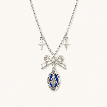 Blue Enamel Virgin Mary Pendant Necklace