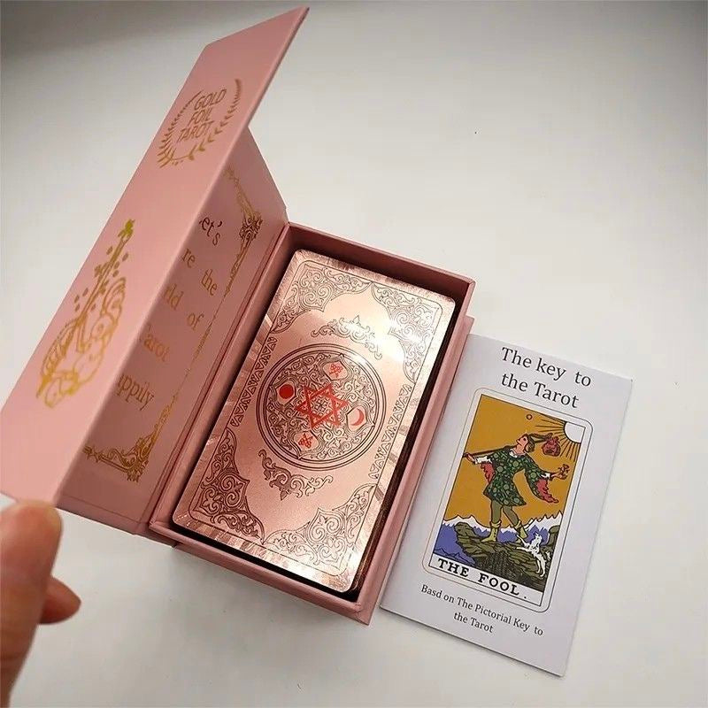Waterproof Rose Gold Tarot: Pink Floral Mandala Beginner Deck with Meanings — Luxury PVC Cardset with Deluxe Gift Box	