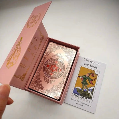 Waterproof Rose Gold Tarot: Pink Floral Mandala Beginner Deck with Meanings — Luxury PVC Cardset with Deluxe Gift Box	