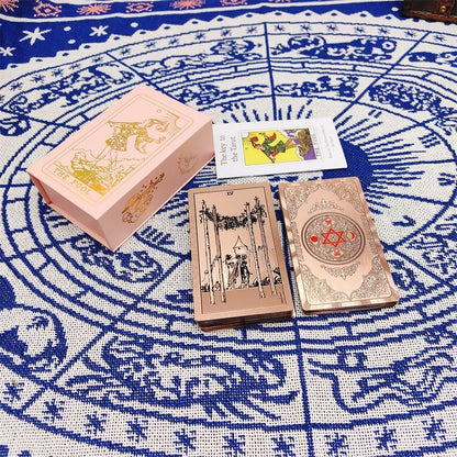 Waterproof Rose Gold Tarot: Pink Floral Mandala PVC Deck with Gift Box	