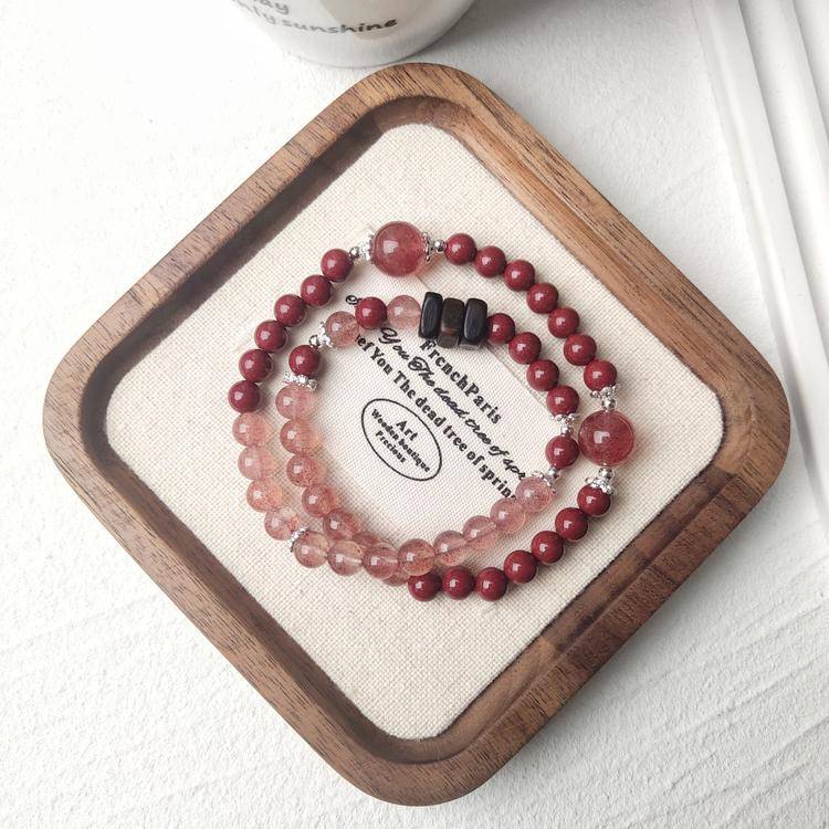 Strawberry quartz bracelet bead detail