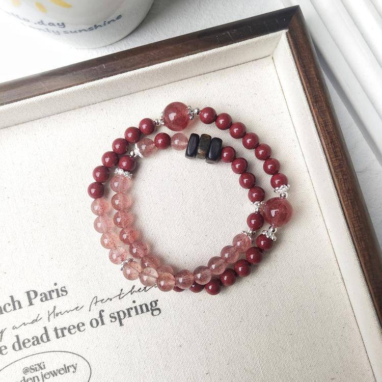 Double-wrap crystal and wood bracelet product view