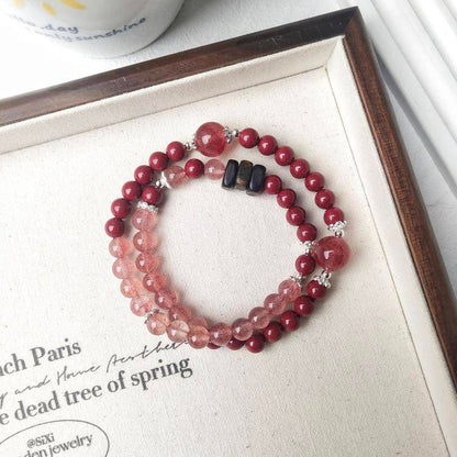 Double-wrap crystal and wood bracelet product view