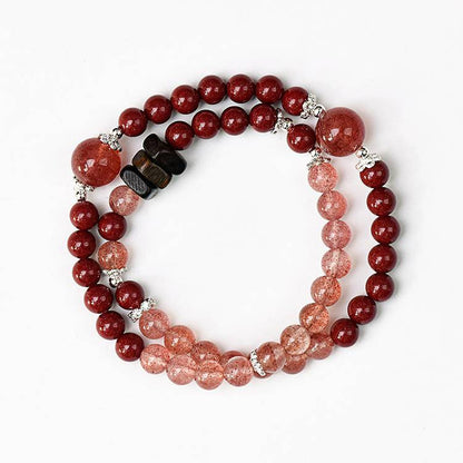 Strawberry quartz cinnabar and agarwood double-wrap bracelet