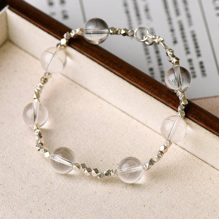 Clear quartz bracelet bead detail