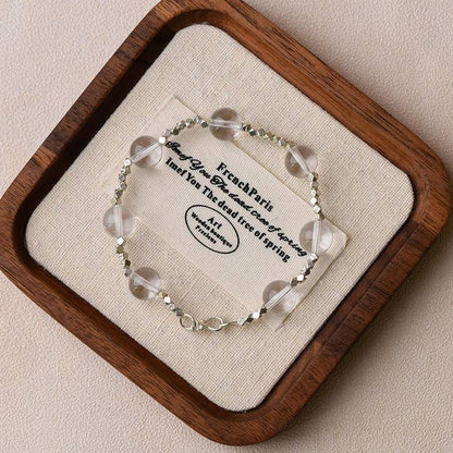 Clear quartz and silver beaded bracelet