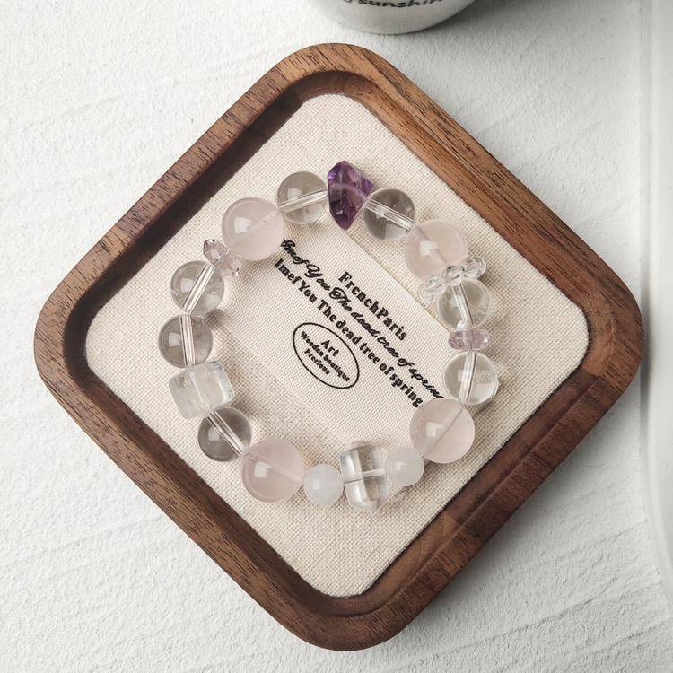 Rose quartz, amethyst and clear quartz cube bracelet