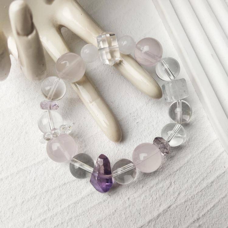 Clear quartz cube bracelet detail