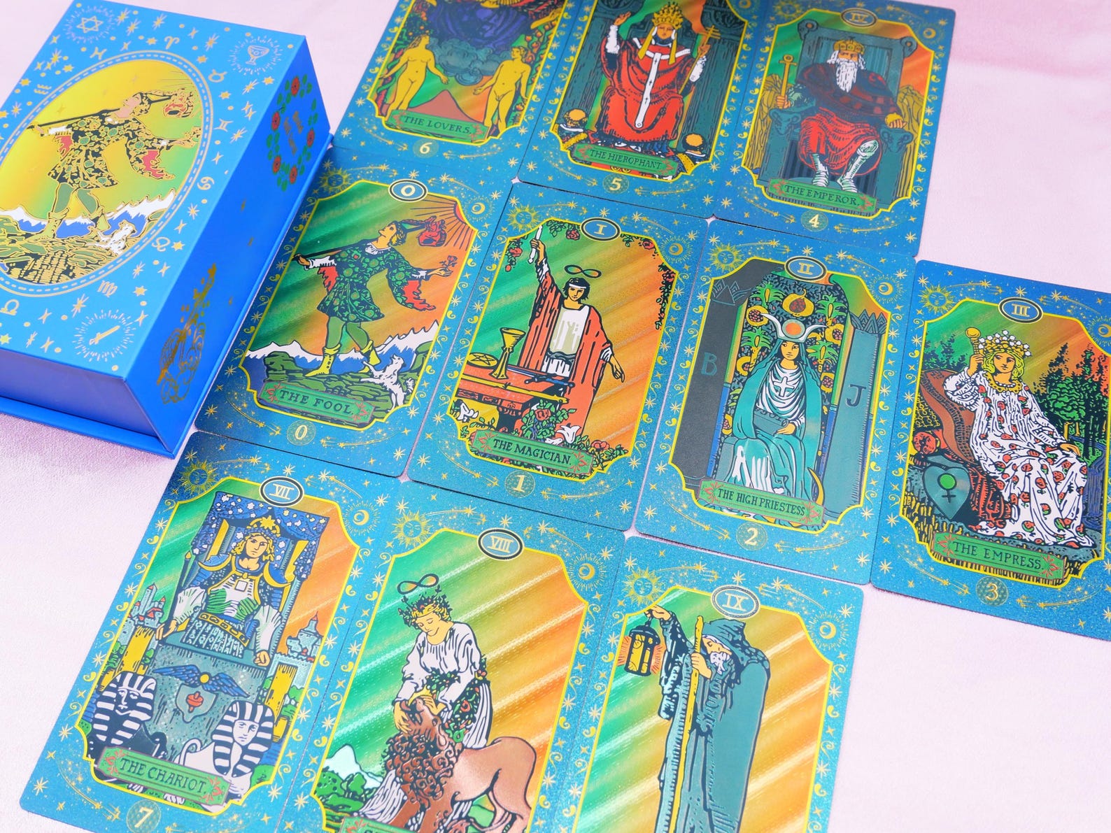 Peacock Blue Gold Foil Tarot: Waterproof Teal PVC Celestial Deck	
