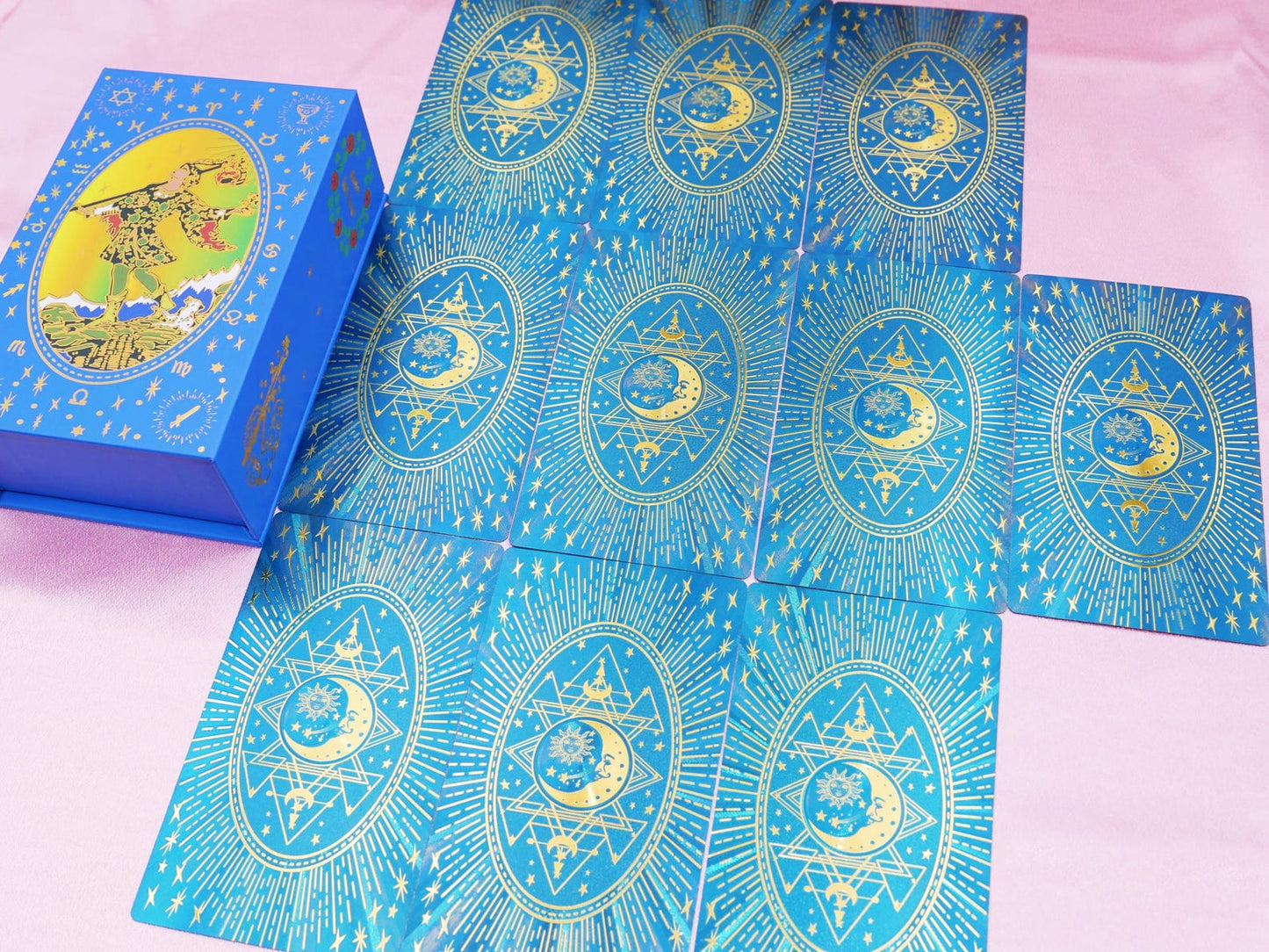 Peacock Blue Gold Foil Tarot: Waterproof Teal PVC Celestial Deck	