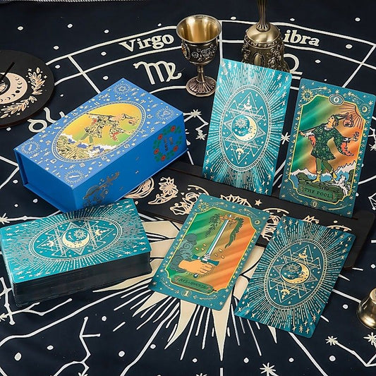 2025 New Blue Moon Back Smith Waterproof Gold Foil Tarot Cards Exclusive for Cross-Border and E-commerce	