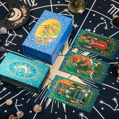 2025 New Blue Moon Back Smith Waterproof Gold Foil Tarot Cards Exclusive for Cross-Border and E-commerce	