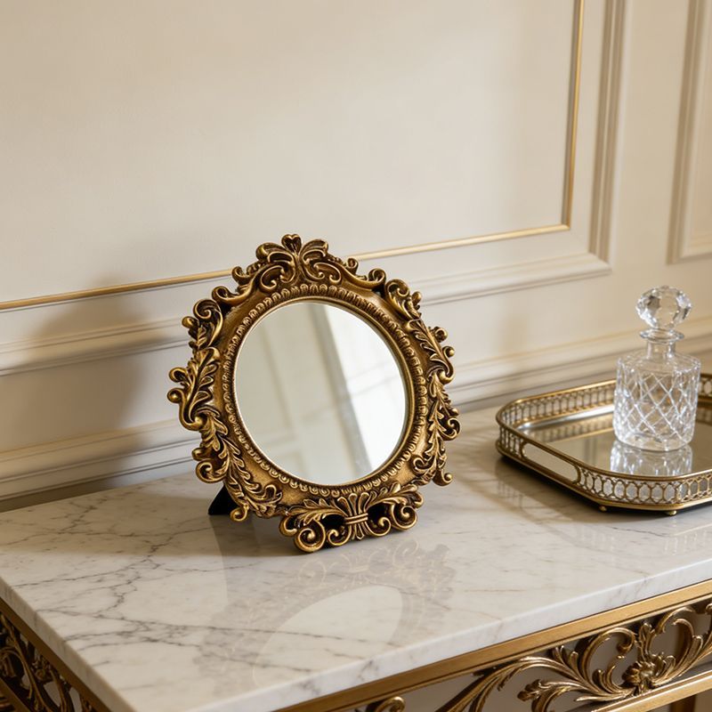 Vintage-style mirror frame close view