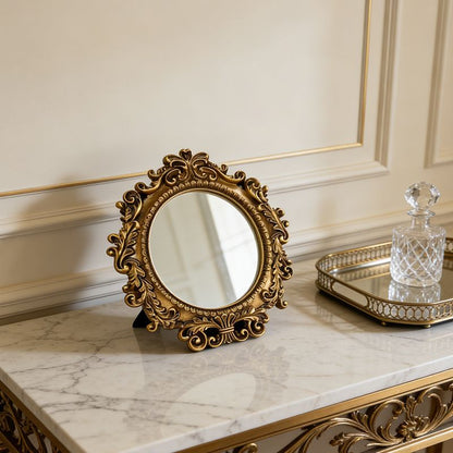 Vintage-style mirror frame close view