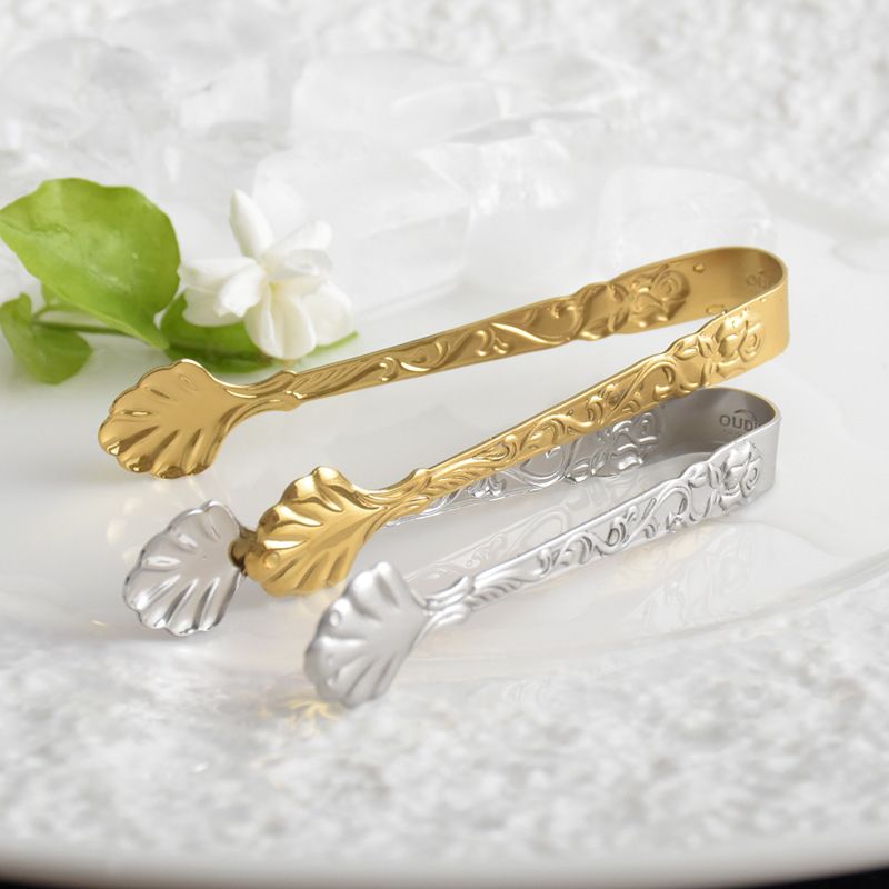 Silver-tone rose serving tongs