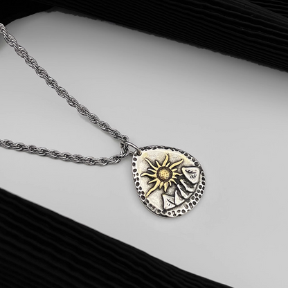 Rising sun pendant necklace pendant detail view