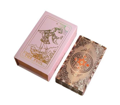 Waterproof Rose Gold Tarot: Pink Floral Mandala Beginner Deck with Meanings — Luxury PVC Cardset with Deluxe Gift Box	