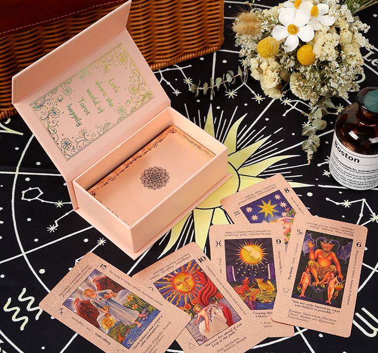 33-Cross-Border Supply Gold Foil Tarot Cards Tarot Book Tarot PVC Waterproof Instruction Book Cards Board Game Tablecloth Cards	