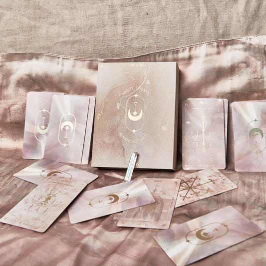 mystic dreams tarot | advanced tarot deck with vegan silk cloth and small quartz crystal	